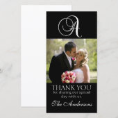 Monogramme noir Un Carte photo Merci Mariage (Devant / Derrière)