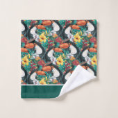 Monogramme noir vert Toucan Tropical Flower (Gant de toilette)