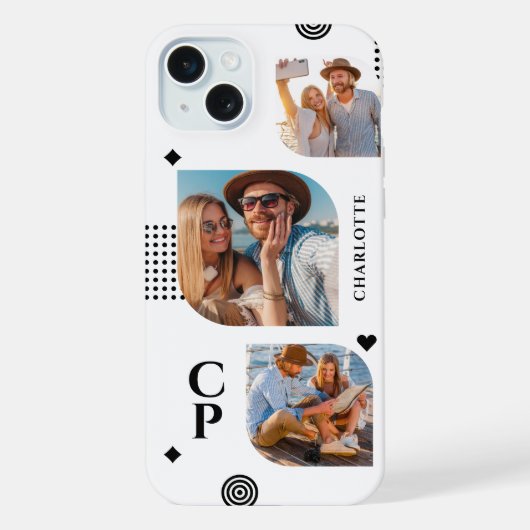 Monogramme Nom 3 Photo Collage tendance moderne (Verso)