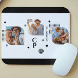 Monogramme Nom 3 Photo Collage tendance moderne<br><div class="desc">Monogram Name 3 Photo Collage Tendance Moderne Pads de souris dispose d'un collage photo de trois de vos photos préférées avec votre nom personnalisé et monogramme en élégant script noir. Personnalisez en modifiant le texte dans les zones de texte fournies. Parfait pour l'anniversaire, Noël, Fête des Mères, Fête des pères,...</div>