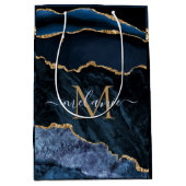 Monogramme Nom Agate Marine Bleu Marbre Or Sac cad (Devant)