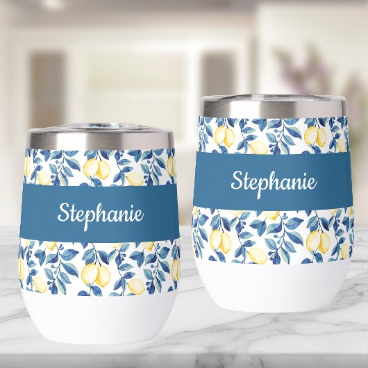 Monogramme Nom Aquarelle Citron Bleu