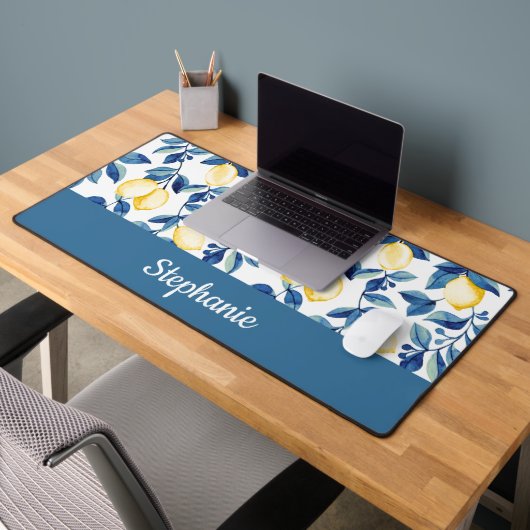 Monogramme Nom Aquarelle Citron Jaune Bleu (Bureau 2)