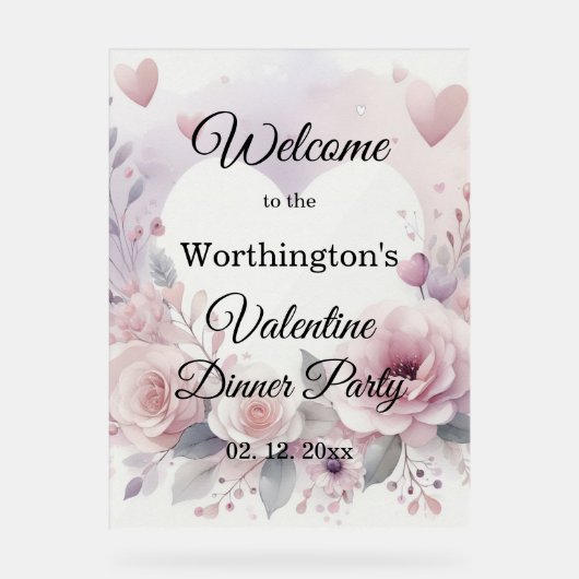 Monogramme nom cœurs floraux aquarelle romantique  (Recto)