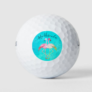 Monogramme Nom Deux balles de golf de Flamants ros