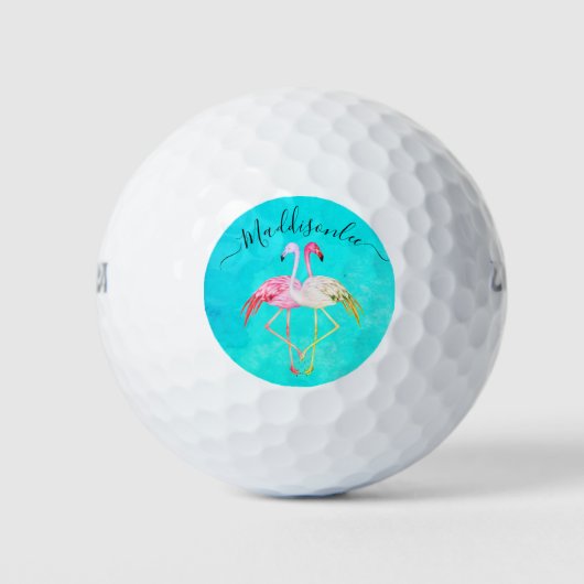 Monogramme Nom Deux balles de golf de Flamants ros (Devant)