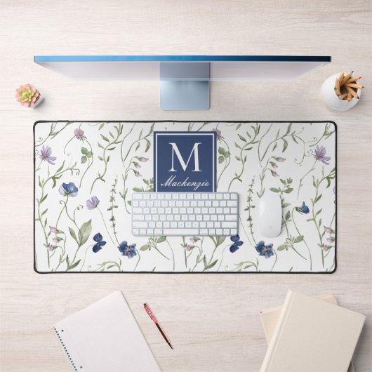 Monogramme Nom Fleur Sauvage Bleu Violet (Bureau 1)