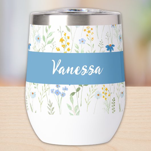Monogramme Nom Fleur Sauvage Bleue