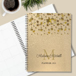 Monogramme Nom Gold Parties scintillant Stars 2023<br><div class="desc">Ce planificateur élégant est décoré d'étoiles faux or coulant sur un arrière - plan de parties scintillant d'or. Facilement personnalisable avec votre nom,  monogramme et année.</div>