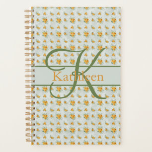 Monogramme Nom Initial Jaune Vert Floral 