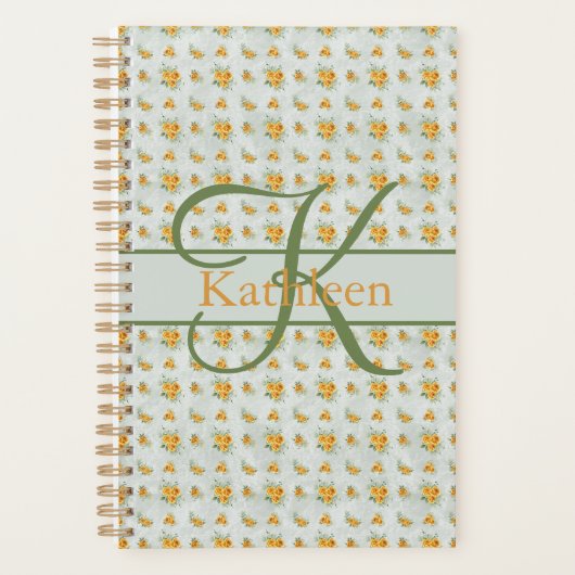 Monogramme Nom Initial Jaune Vert Floral (Devant)