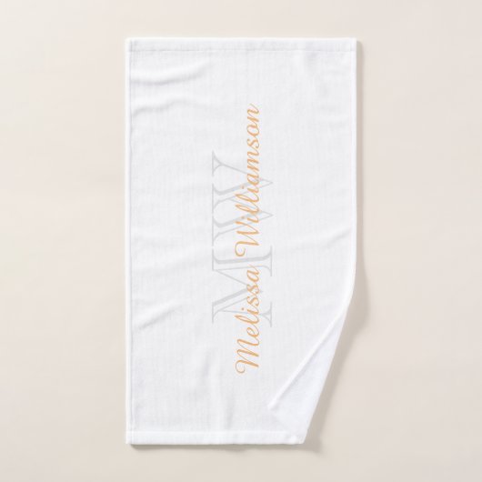 Monogramme Nom initial Script Jaune Or Blanc (Serviette à main)