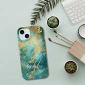 Monogramme Nom Initial Turquoise Vert Marbre Or