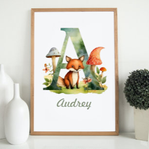 Monogramme Nom Nursery Poster Woodland Lettre A