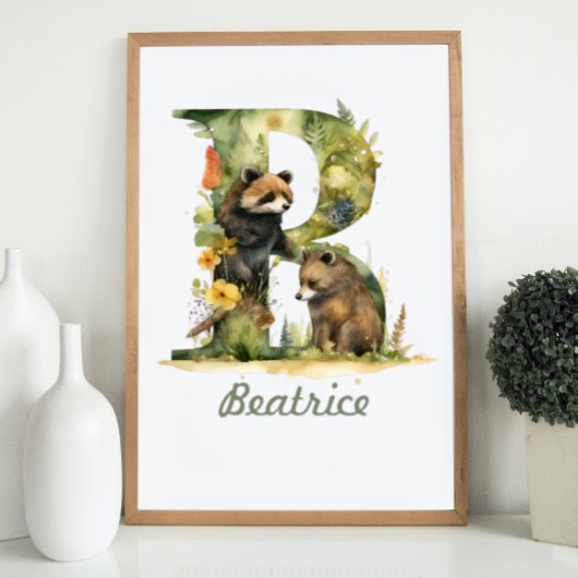 Monogramme Nom Nursery Poster Woodland Lettre B