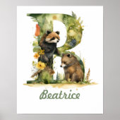 Monogramme Nom Nursery Poster Woodland Lettre B (Devant)