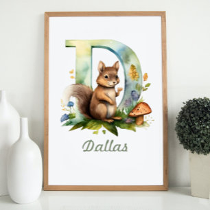 Monogramme Nom Nursery Poster Woodland Lettre D