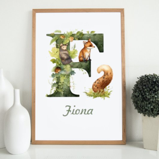 Monogramme Nom Nursery Poster Woodland Lettre F
