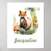 Monogramme Nom Nursery Poster Woodland Lettre J (Devant)