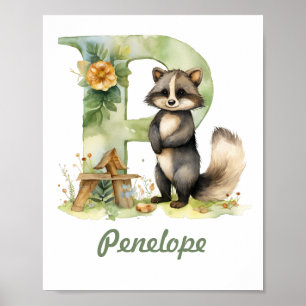 Monogramme Nom Nursery Poster Woodland Lettre P