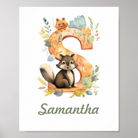 Monogramme Nom Nursery Poster Woodland Lettre S (Devant)