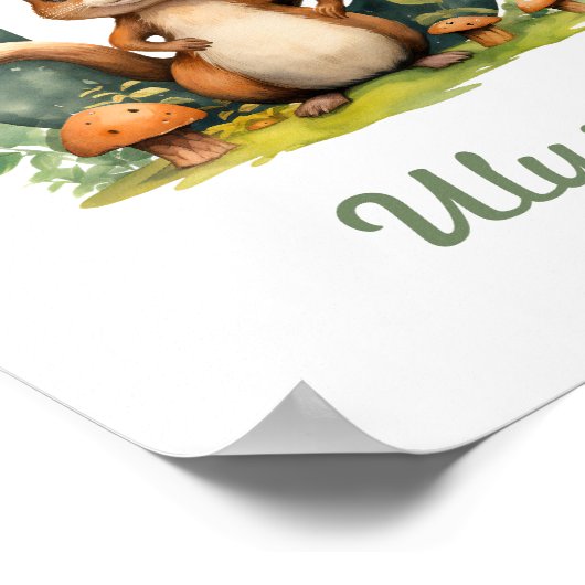 Monogramme Nom Nursery Poster Woodland Lettre U (Coin)