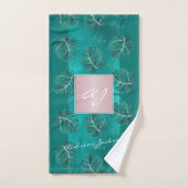 Monogramme nom or rose feuilles tropicales moderne (Serviette à main)
