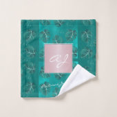 Monogramme nom or rose feuilles tropicales moderne (Gant de toilette)