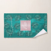 Monogramme nom or rose feuilles tropicales moderne (Serviette à main)