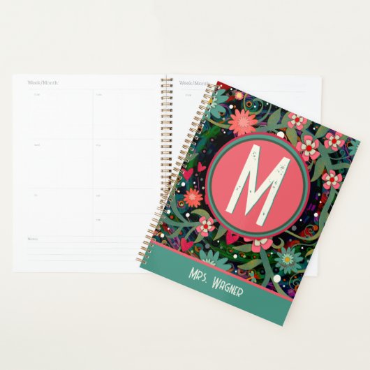 Monogramme Nom personnalisé Floral Enseignant (Devant avec enveloppe)