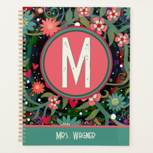 Monogramme Nom personnalisé Floral Enseignant