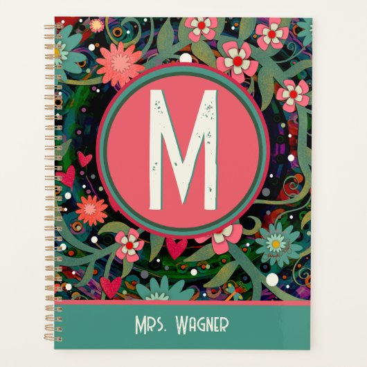 Monogramme Nom personnalisé Floral Enseignant (Devant)