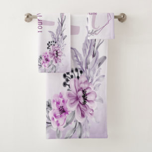 Monogramme Nom Rose Floral Violet violet Cadre pou