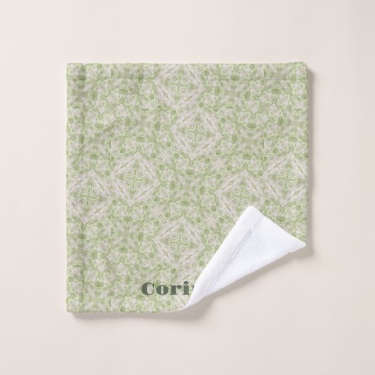 Monogramme Nom Sage Green Motif | (Gant de toilette)