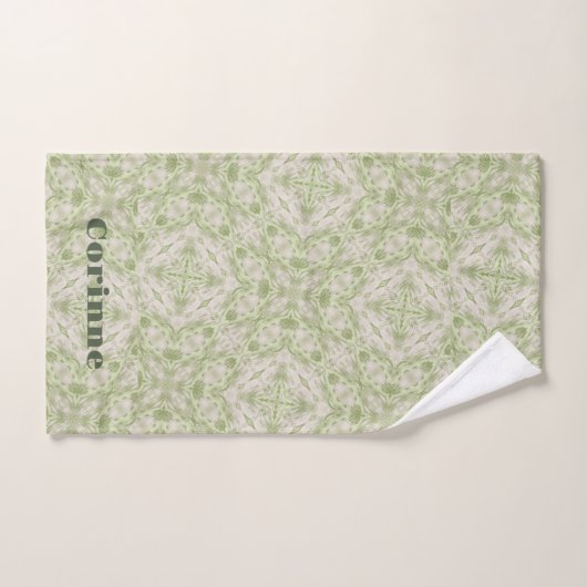 Monogramme Nom Sage Green Motif | (Serviette à main)