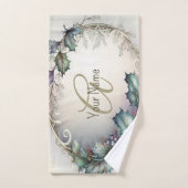 Monogramme Nom Vert pourpre Feuille rustique Éléga (Serviette à main)