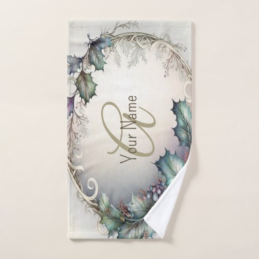 Monogramme Nom Vert pourpre Feuille rustique Éléga (Serviette à main)