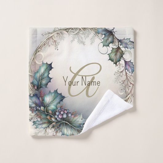 Monogramme Nom Vert pourpre Feuille rustique Éléga (Gant de toilette)