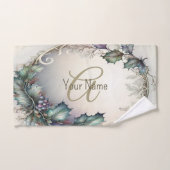 Monogramme Nom Vert pourpre Feuille rustique Éléga (Serviette à main)