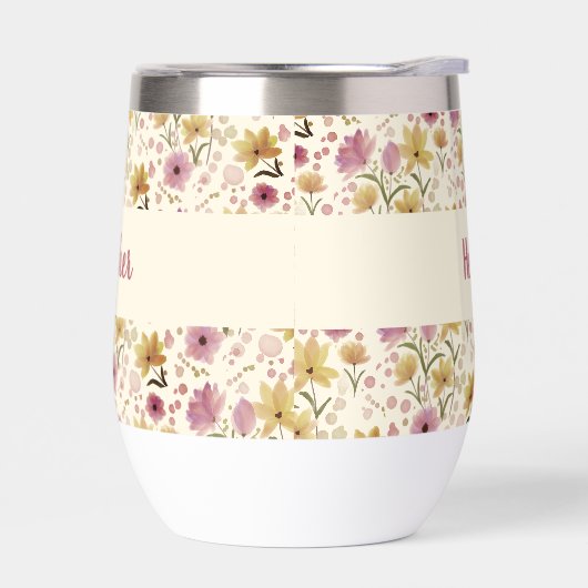 Monogramme nommé fleur sauvage rose aquarelle (Gauche)
