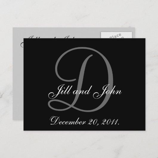 Monogramme, Noms, Date, Faire-part Mariage (Devant / Derrière)