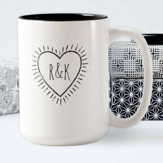 Monogramme Nouvelle mariée Coeur café Mug