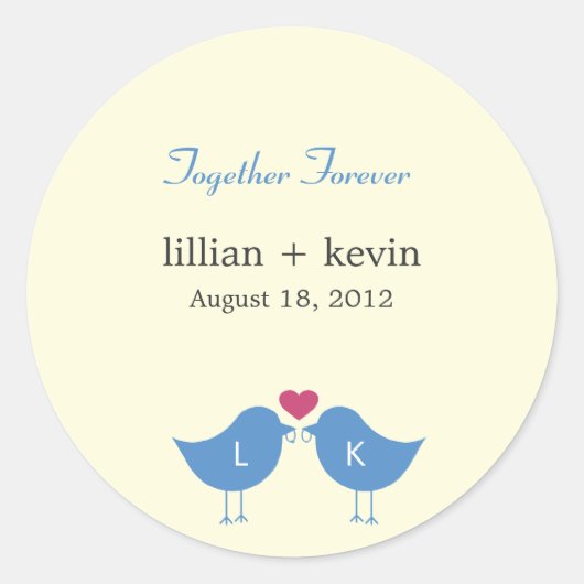 Monogramme Oiseaux Mariage Faveur Sticker (Devant)