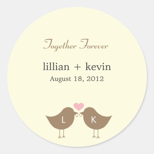Monogramme Oiseaux Mariage Favor Sticker - Latte (Devant)