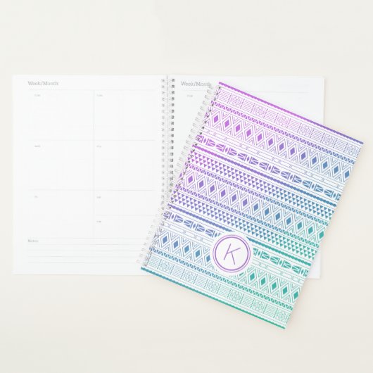 Monogramme Ombre violet bleu Boho (Devant avec enveloppe)