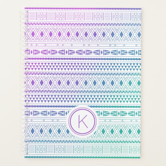 Monogramme Ombre violet bleu Boho (Devant)