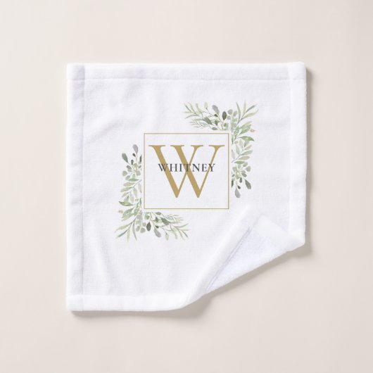 Monogramme Or Chic Eucalyptus Vert (Gant de toilette)