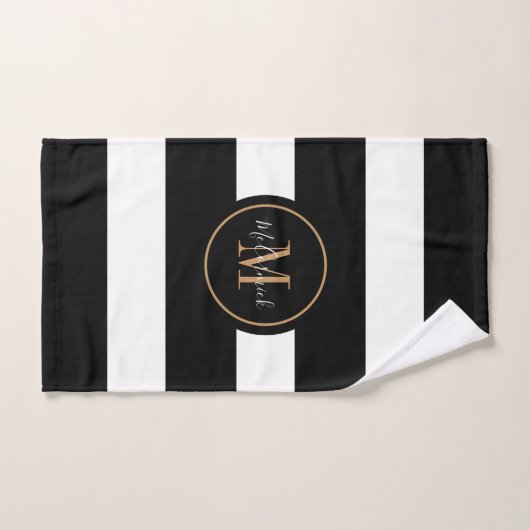 Monogramme Or de luxe moderne noir rayures blanche (Serviette à main)