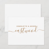 Monogramme Or de Nom Couple Sur Carte Billet Blanc (Devant / Derrière)