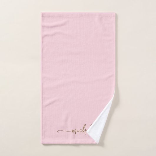 Monogramme Or élégant Nom Script Blush Pink (Serviette à main)